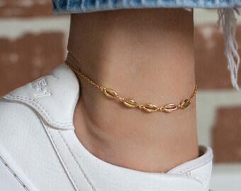 Gold Vermeil Cowrie Shell Anklet, Sterling Silver Beach Jewelry