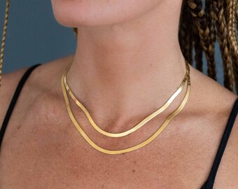 18k Gold Vermeil Herringbone Chain, Sterling Silver Necklace