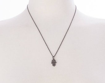 Diamant Hamsa Hand Sterling Silber Halskette, rhodiniert