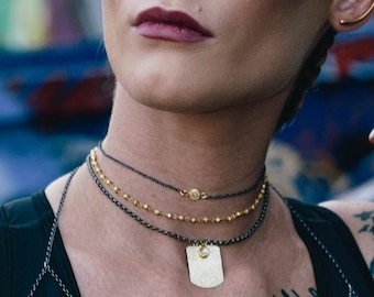 Gold Vermeil Diamond Choker, Gunmetal Sterling Silver Chain