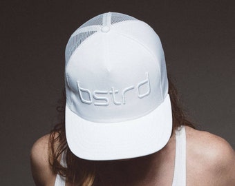 bstrd trucker hat, mesh back hat, trucker hat, pink trucker hat, white trucker hat, black trucker hat, pink mesh back cap, mesh-back cap