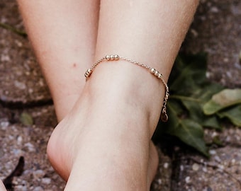Mommy and Me Gold Vermeil Anklet Set, Satellite Bead Anklets
