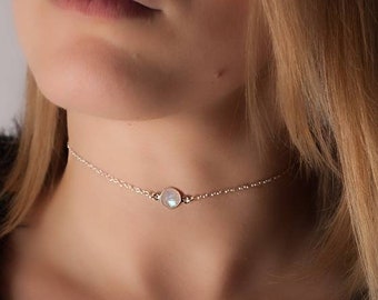Reiki Charged Rainbow Moonstone Gold Plated Choker Dainty Necklace
