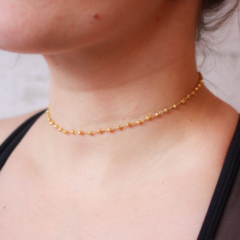 Gemstone Choker Necklace Rosary Choker Necklace Gold Beaded Etsy