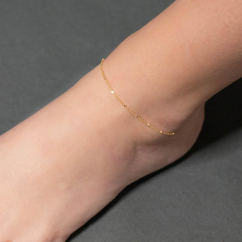 Tobillera de oro de 18k, tobillera con cadena, tobillera de oro, pulsera de tobillera de oro, pulsera de tobillo de oro, tobillera de plata delicada, tobilleras para las mujeres imagen 8