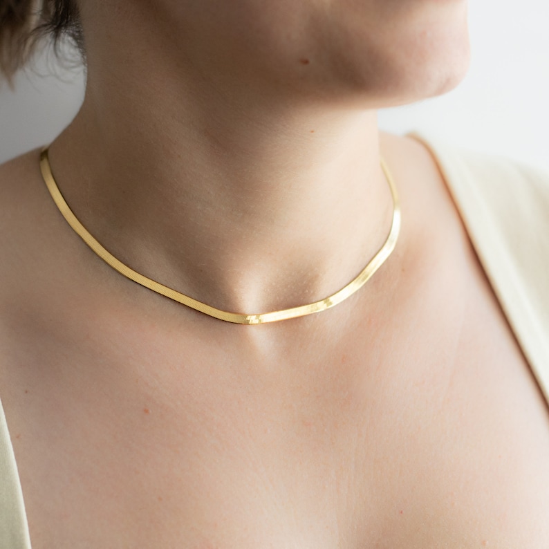 18k Gold Vermeil Vintage Herringbone Chain Thin Gold Etsy