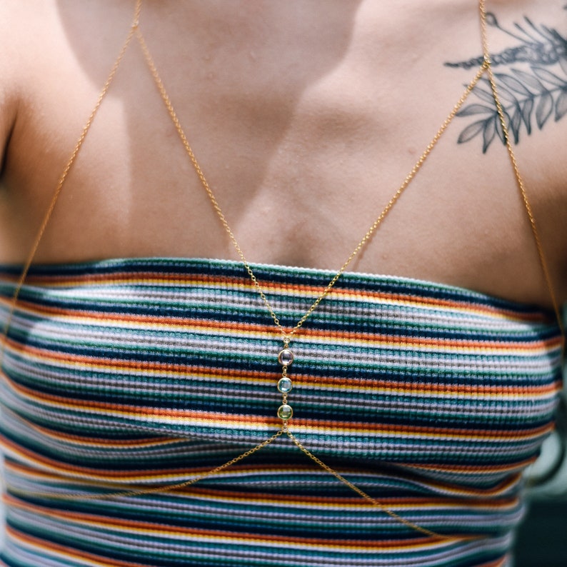 18k Gold Vermeil Beach Body Jewelry Body Harness With Stones Etsy