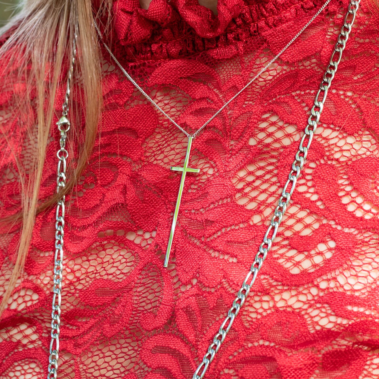 Silver Cross Necklace Long Cross Necklace Large Cross Etsy