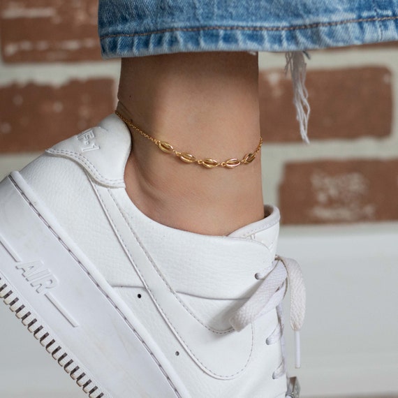 Gold Vermeil Cowrie Shell Anklet, Sterling Silver Beach Jewelry