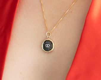 Gold Vermeil Evil Eye Necklace, Sterling Silver Crystal Pendant