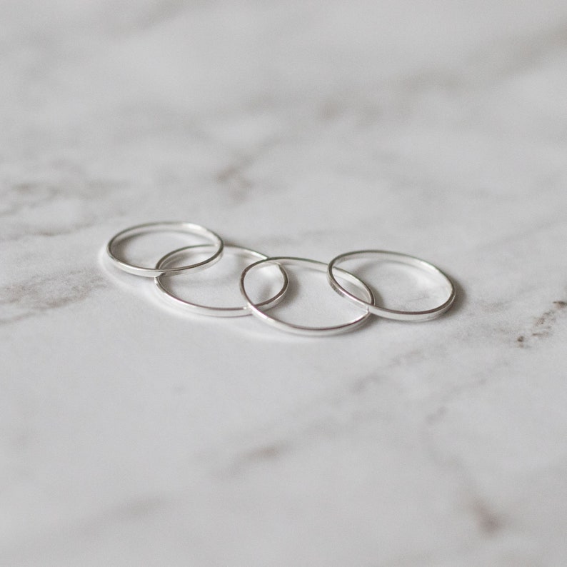 Dainty Sterling Silver Stacking Ring, Dainty Silver Ring, Flat Silver Ring, Silver Band Ring, Silver Stackable Rings, Silver Wire Ring image 2