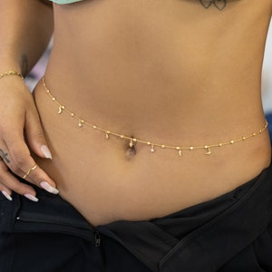 Cadena de vientre de oro con encantos, cadena de vientre de oro de 18 k, cadena de vientre de oro, joyería de cintura, cadena de cintura de oro, cadena de cintura, cadena de cuerpo de oro