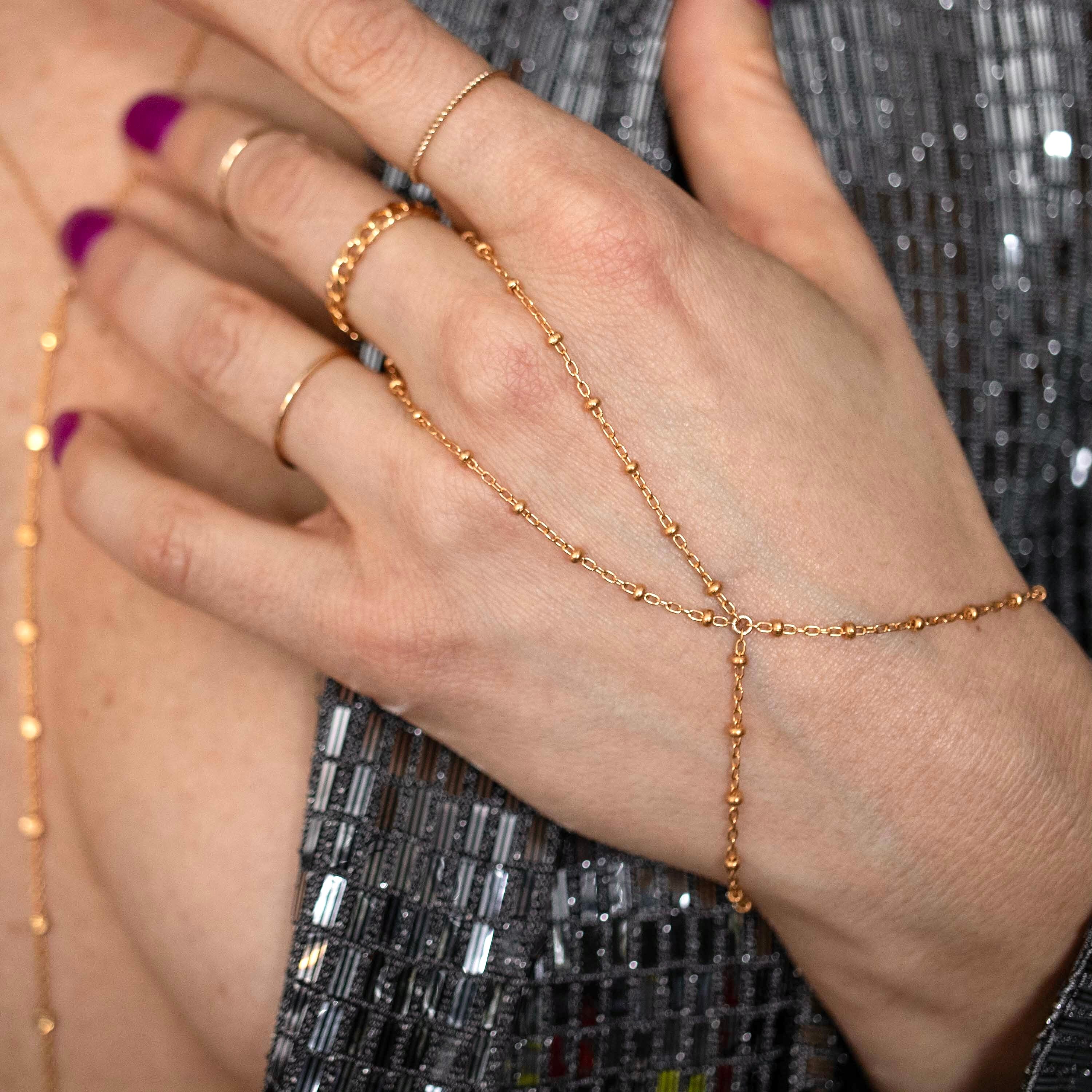 Moodear Bracciale Donna Oro - Set 3 Pezzi A Catena Con Anelli, Perline E Zirconi, Impilabili, Impermeabili, Regalo Per Amica - 2