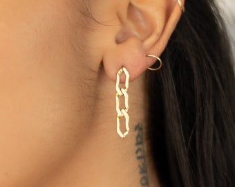 Gold Chain Dangle Stud Earrings, Hypoallergenic Steel