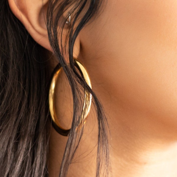 40.0mm Tube Hoop Earrings in 14K Rose Gold