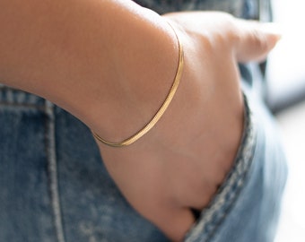 Gold Herringbone Bracelet, 18k Gold Plated Steel Herringbone Bracelet, Herringbone Bracelet Gold, Gold Plated Steel Bracelets