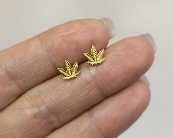 Gold Marijuana Studs, Marijuana Leaf Earrings, Marijuana Leaf Stud Earrings, Weed Leaf Studs, Sweet Leaf Earrings, MJ Leaf Studs