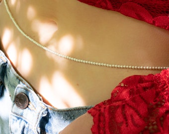 Perle Bauchkette, weiße Perle Bauchkette, 18k Gold Bauchkette, Bikini Schmuck, Strand Schmuck, Taille Schmuck, Bauch Schmuck, Taille Kette