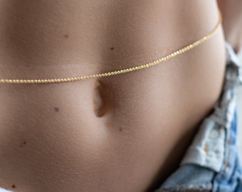 18k Gold Vermeil Belly Chain, Dainty Gold Belly Chain, Bikini Jewelry, Beach Jewelry, Waist Jewelry, Belly Jewelry, Gold Body Chain