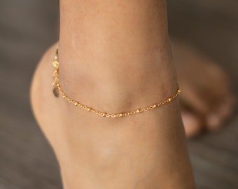 18k Gold Vermeil Chain Anklet, Gold Chain Anklet, Dainty Chain Anklet, Chain Anklet Gold, Gold Anklet, Anklet Gold, Gold Beaded Anklet