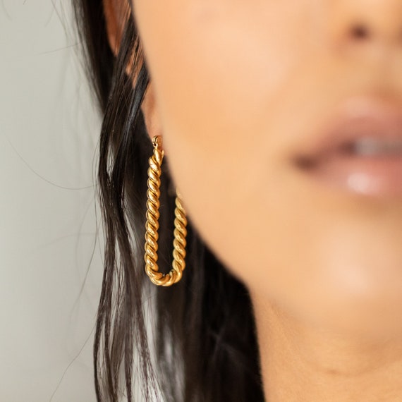 18k Gold Plated Twisted Shape Earrings Cate & Chloe Angelica 18k Yellow Gold Plated 24mm U-Shaped  main image 2