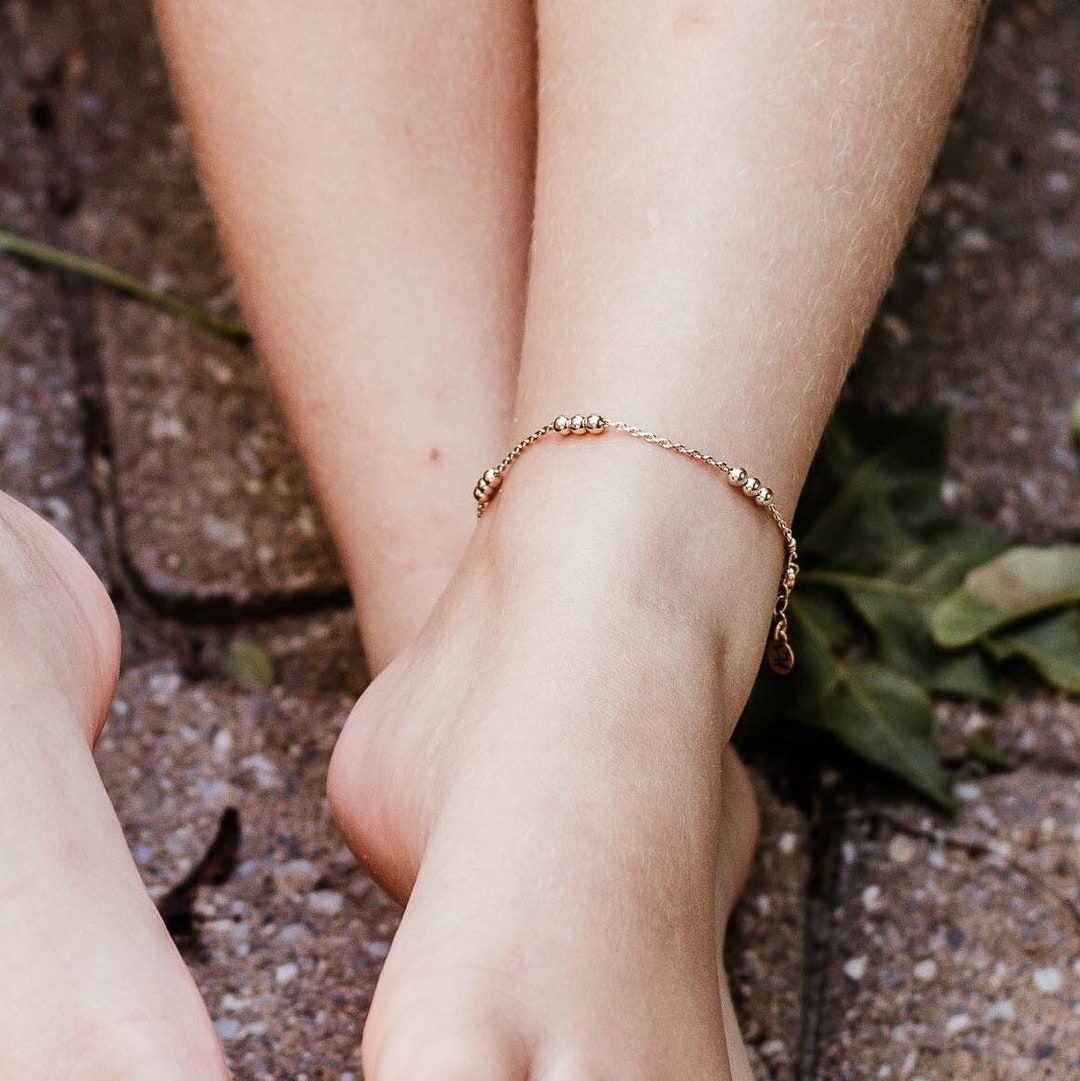 アンクレット LOVE ME MONSTER Pearl Gold Chain Anklet Mommy and Me Anklet Set, Gold Matching Anklets, Silver