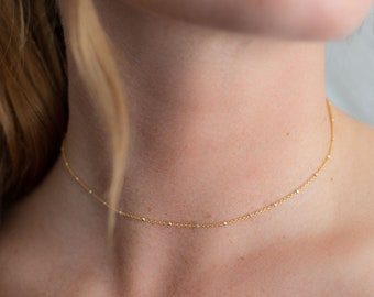 Zierliche Sterling Silber Choker, 18k Gold Vermeil Halskette