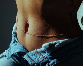 18k Gold Vermeil Satellite Ball Belly Chain: Dainty Beach Jewelry