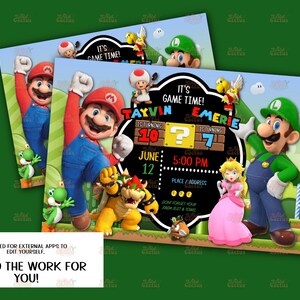 MARIO BROS, Super Mario, Mario and Luigi Birthday party invitation