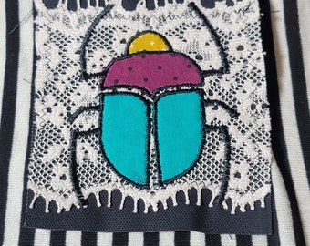 Handmade Applique Scarab Beetle Patch 4.5x5.5