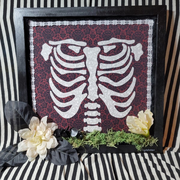 Handmade Scrap Fabric Painting Ribcage