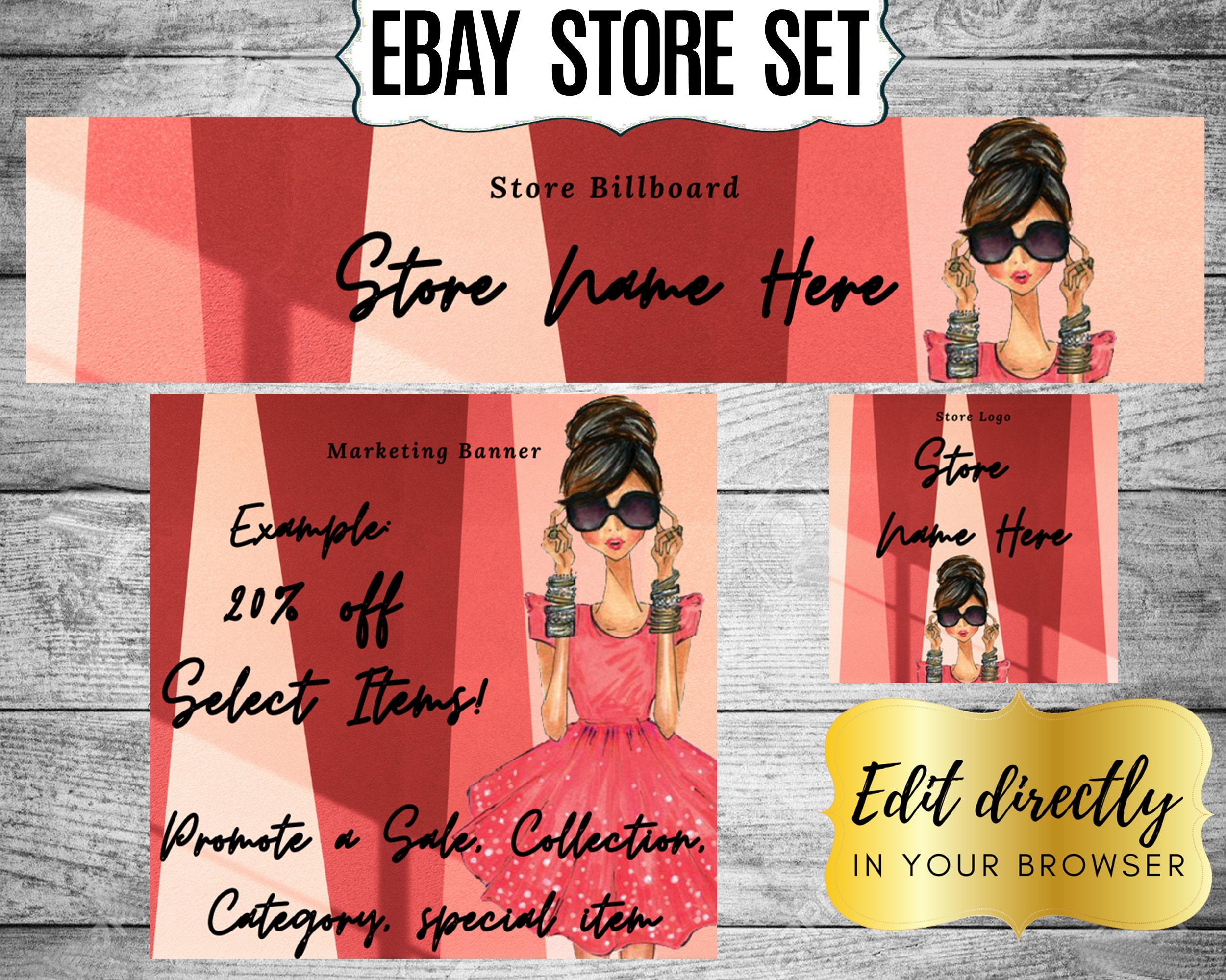 Set of 3 banners with clothing and accesories for women. Boutique, shop  advertisement concept. Sketchy style drawing. Template for flyer, magazine,  poster,cover, banner,greeting card,invitation Stock Vector