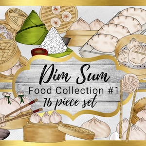 Dim Sum Asian Food Dish Clipart | transparent background image illustrations - dumpling steamed pot stickers hand-drawn drawing digital art