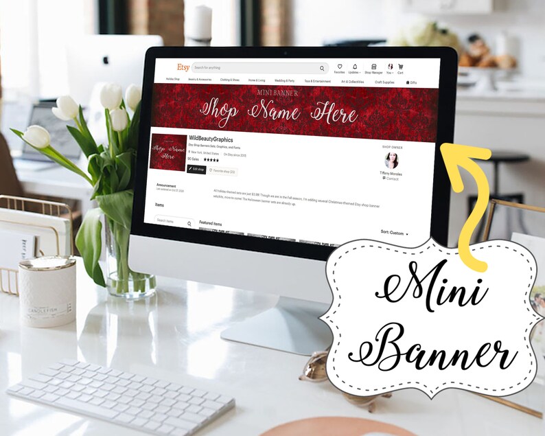 shop icon receipt banner mini banner Yarn Etsy Shop Set Kit complete with big banner and two fonts! listing cover photo