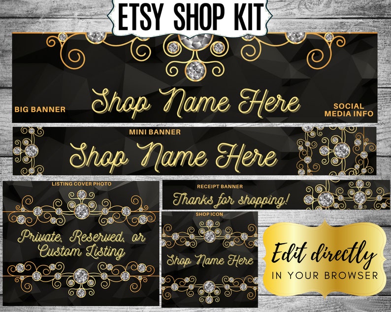 Gold & Diamond Jewelry Etsy Shop Kit W/ Big Banner Mini Etsy