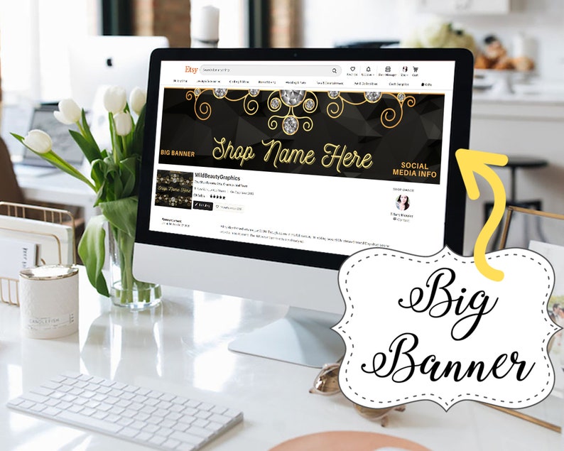 Gold & Diamond Jewelry Etsy Shop Kit W/ Big Banner Mini Etsy