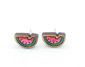 Watermelon Earrings, Cute Fruit Earrings, Pink Fruit Jewelry, Wood Fruit Earrings, Gift for Foodies, Melon Earrings, Handpainted