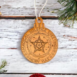 Winter Solstice Ornament, Wood Yule Gift, Pagan Christmas Decor, Merry Yule Ornament, Wiccan Present, Witch Christmas Gift