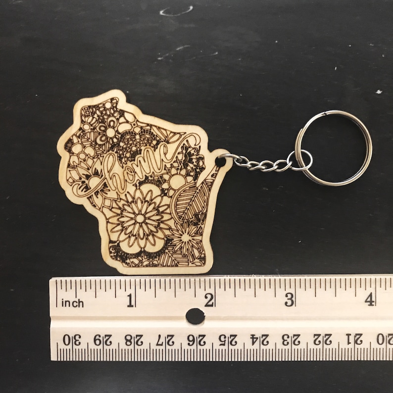 Wisconsin Home Key Chain Wisconsin Gift for Him Wisconsin Wood Keychain Wisconsin Theme Gifts WI Home Keychain
