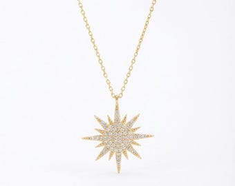 18k Gold Vermeil Sunburst Necklace • Large Statement Star Pendant • Celestial Jewelry Gift for Her • Waterproof Sterling Silver Charm • 2.5"
