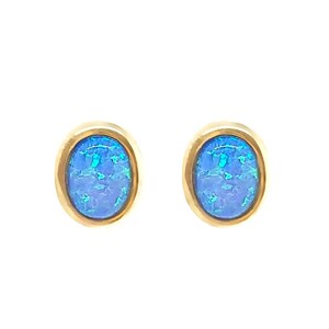 Blue opal earrings, rose gold vermeil and yellow gold vermeil options, studs, handmade jewelry for women, gift for her.