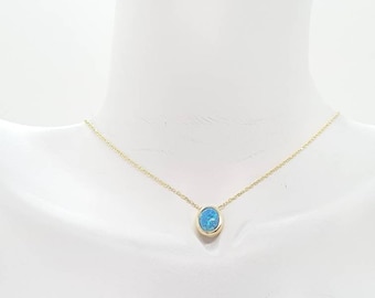 Blue opal necklace, yellow gold vermeil and rose gold vermeil options, adjystable chain, handmade jewelry for her, gemstone pendant.