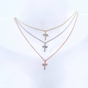 Tiny cross necklace with cz stones, rose gold, yellow gold vermeil & silver, dainty pendant jewelry, last minute gifts.