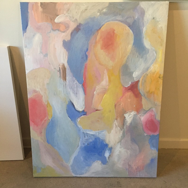 Original Large 36x48 Abstract Blue Yellow White & Pink image 1