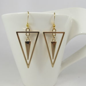 Modern Geometric Gold Earrings, Gold Geometric Earrings, Minimalist Gold Earrings, Minimalist Geometric Earrings, Gold Dangle Earrings |13