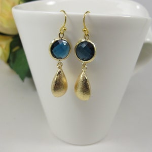 Navy Blue Statement Earrings, Blue Earrings, Teardrop Puffy Earrings, Puffy Teardrop Earrings, Boho Chic Earrings, Blue Dangle Earrings |ST1