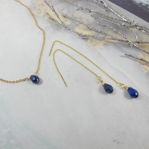 Statement blue Lapis Lazuli Charm Necklace and earrings set, Blue Charm Necklace, Lapis Lazuli Stone Charm Necklace, blue earrings |box4