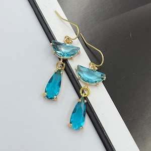 Aquamarine Blue Crystal Earrings, Dainty Blue Teardrop Earrings, Sparkly Earrings, Wedding Jewelry, Bridesmaid Blue Statement Earrings |3