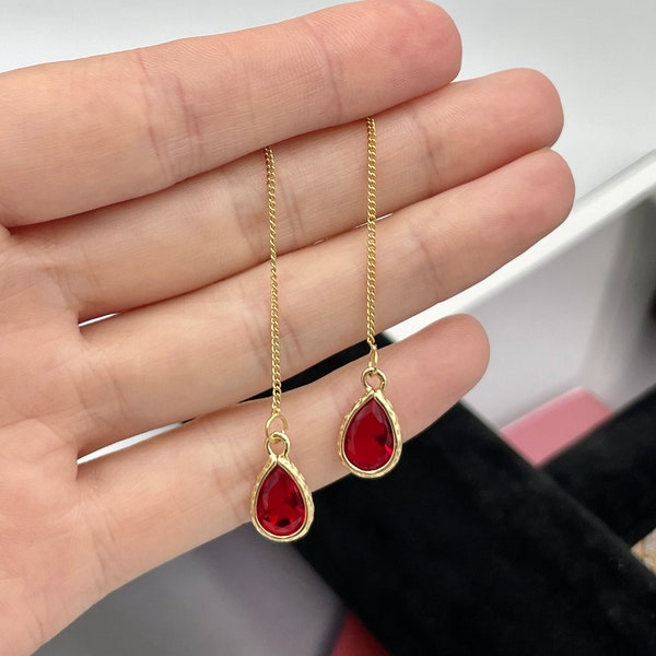 Scarlet Red Thread Earrings, Red Teardrop Earrings, Scarlet Red Statement Earrings, Long Red Dangle Earrings, Red Drop Thread Earrings |5