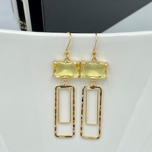 Statement Yellow Geometric Earrings, Gold Geometric Earrings, Yellow Citrine Crystal Earrings, Wedding Jewelry, Yellow Crystal Earrings |8